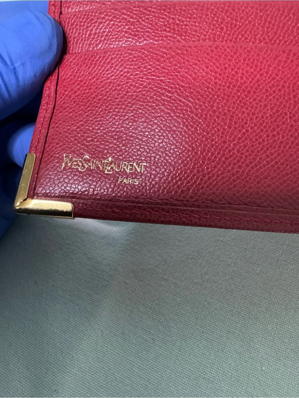 Yves Saint Laurent Red Leather Travel Cover with Gold Corner Accents